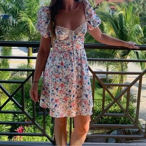 For Love & Lemons floral dress with boning at bust